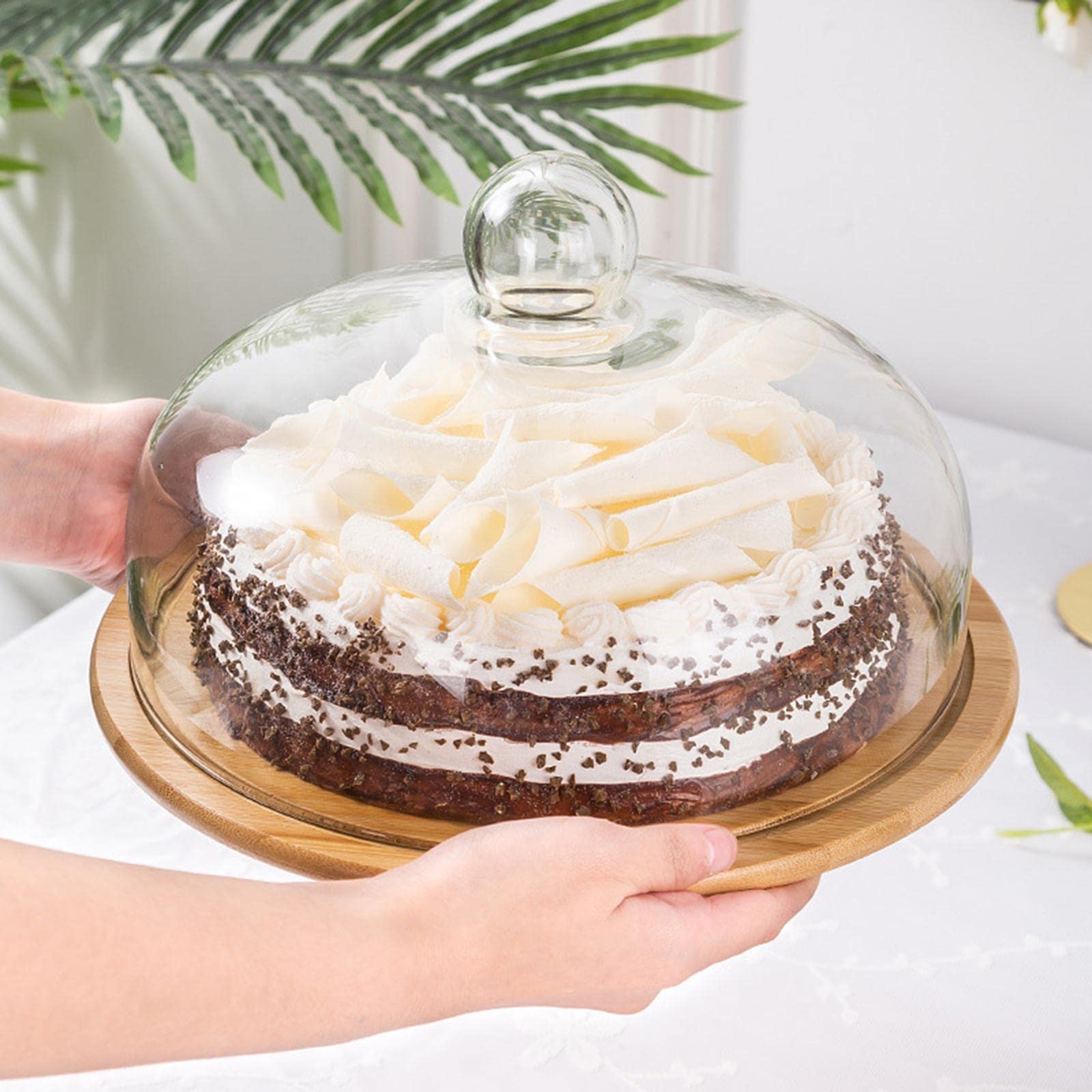 Gralara Cloche de Service en Verre Nordique avec Plateau de présentation - Support à gâteau Moderne, 29cm