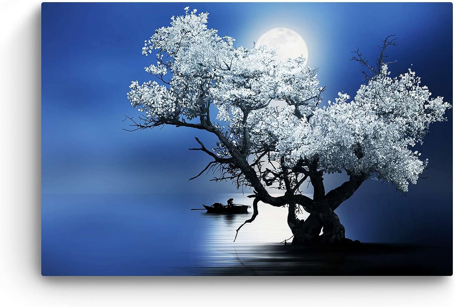 Startonight Canvas Wall Art Decor Flower Tree and Moon Blue Painting for Living Room 32" x 48"
