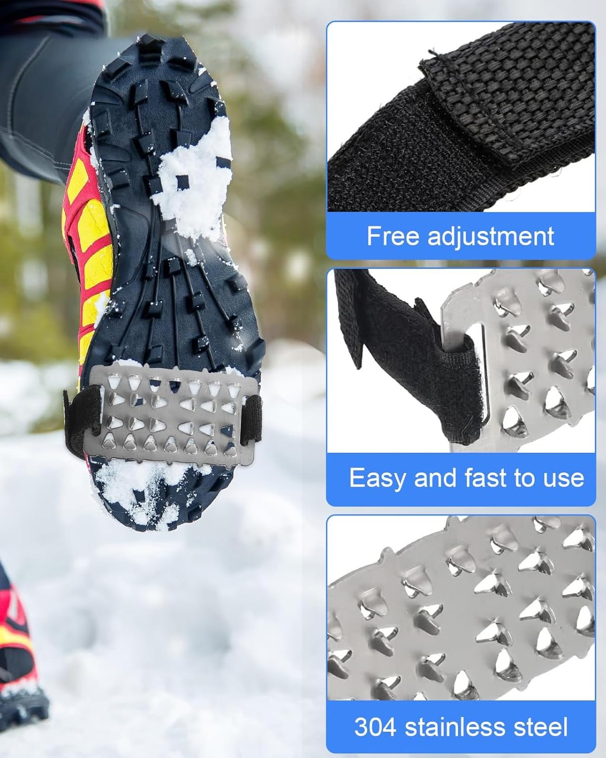 1 Paio Ramponcini Antiscivolo Con 5 Denti In Acciaio – Gomma Naturale Resistente Al Freddo (-50°C) Per Scarpe E Scarponi, Adatto A Trekking, Pesca E Caccia, Taglia Unica Per Adulti E Bambini