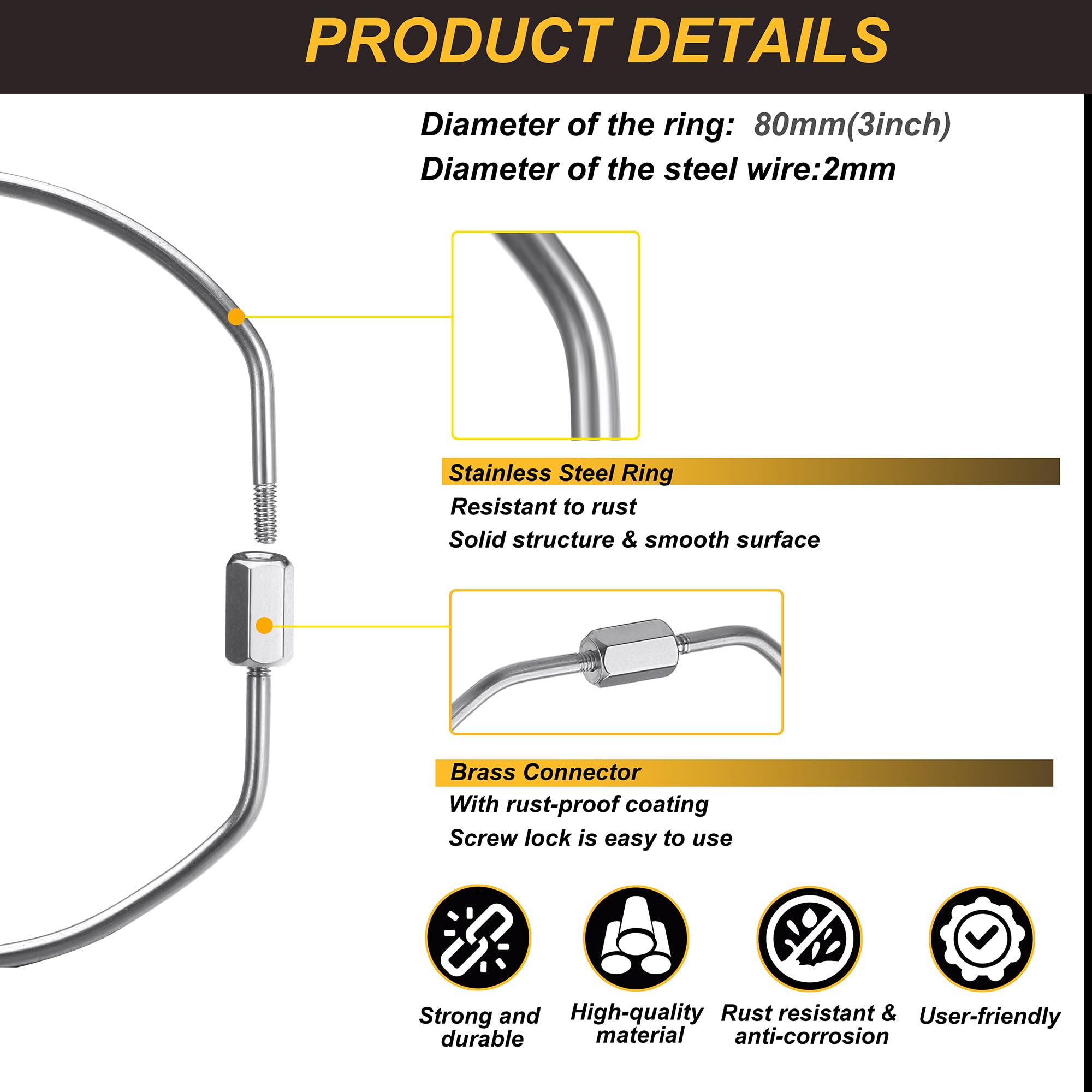 CrocSee 6 Pack Threaded Locking Key Rings (Diameter 3''), Stainless Steel Screw Lock Keychain Bangle, Big Large Keyring Holder Organizer Heavy Duty