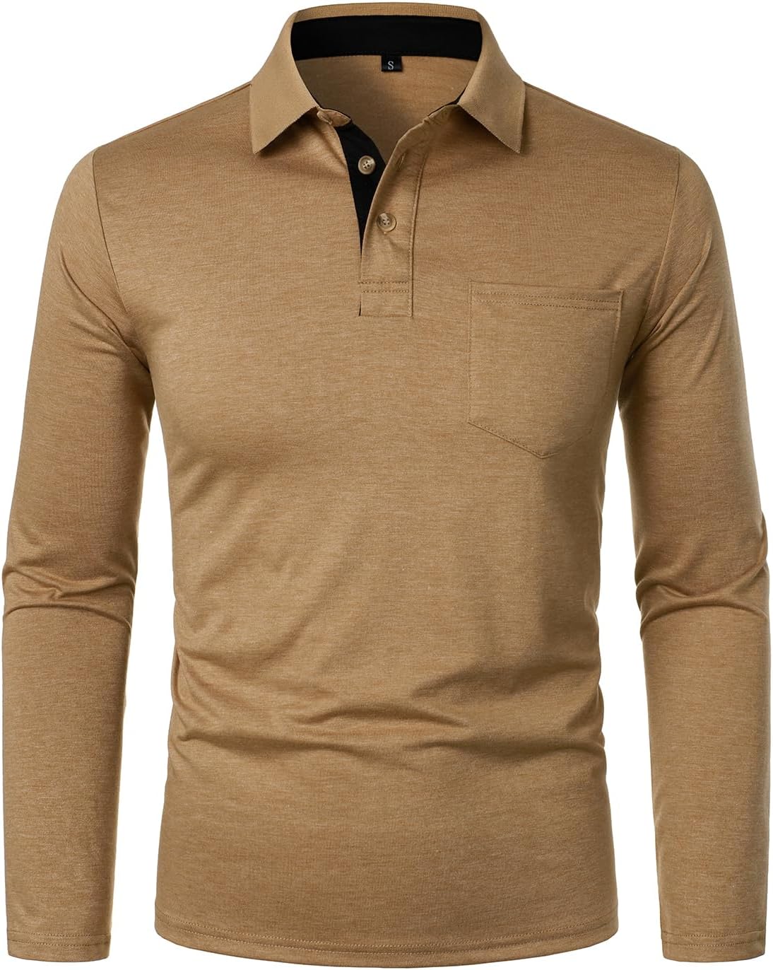 FANARCHER Men's Casual Polo Shirts Classic Long Sleeve Shirt Solid Color Button T-Shirts Cotton Tees Golf Stylish Tops - Image 3