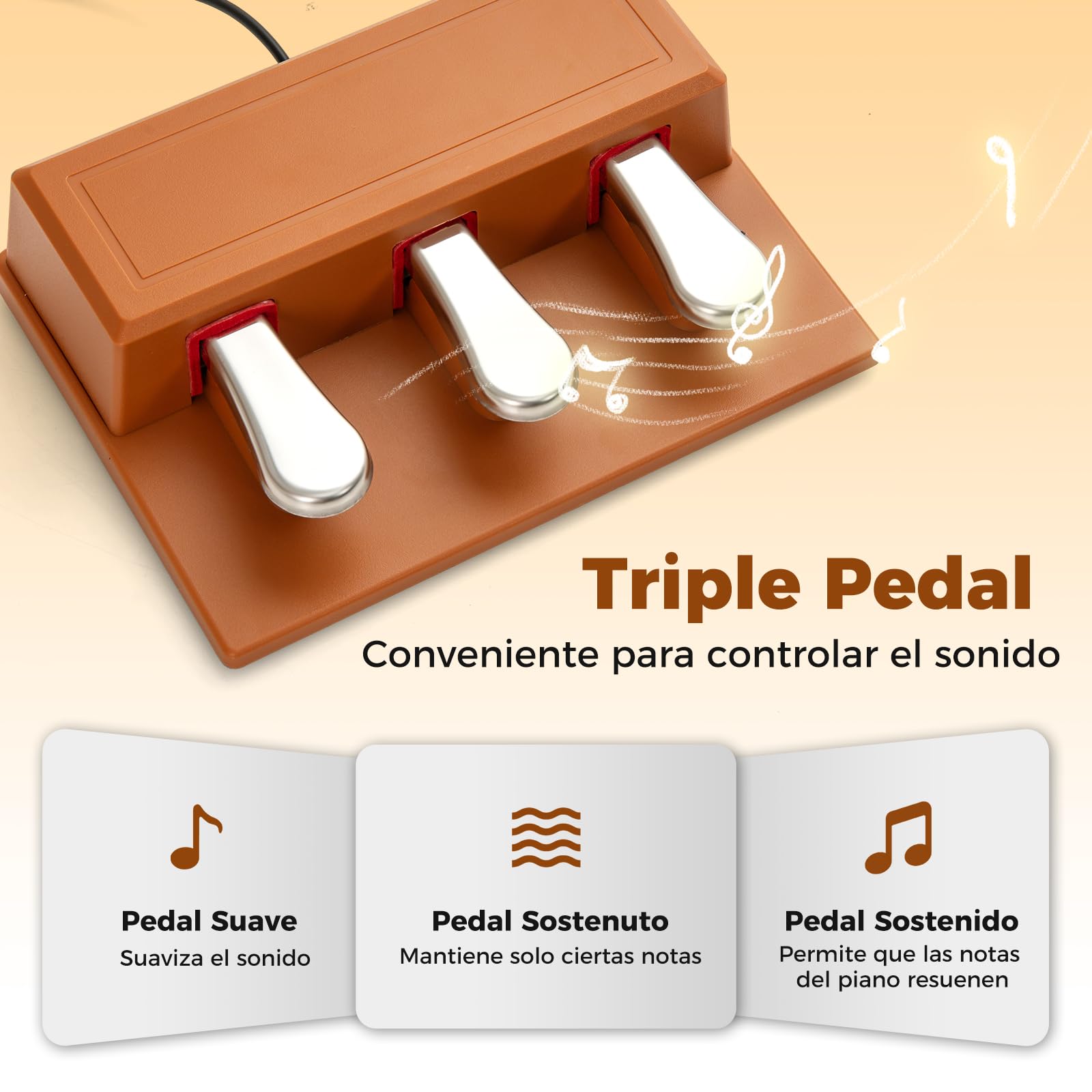 GOPLUS Piano Eléctrico de Tamaño Completo 88 Teclas Pesadas, Teclado de Piano Digital con Acción de Martillo Graduada, 3 Pedales, Conexión MIDI y Atril Desmontable, para Principiantes, Marrón