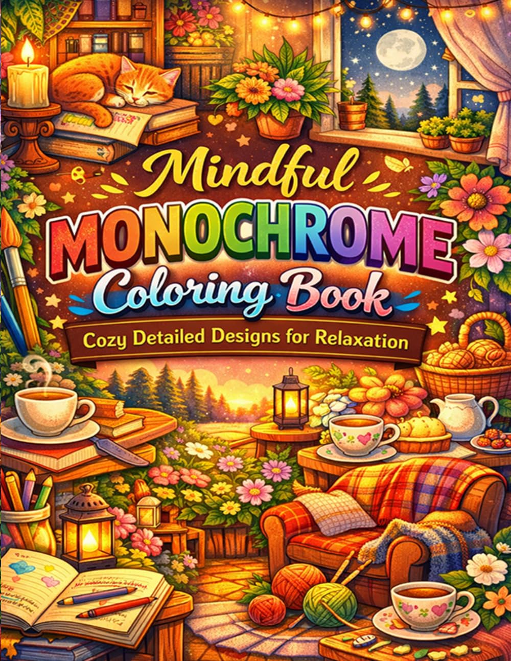 Mindful Monochrome Coloring Book: Cozy Detailed Designs for Relaxation: A Relaxing Collection of Cozy and Intricate Scenes for Mindful Focus Stress Relief and Creative Calm