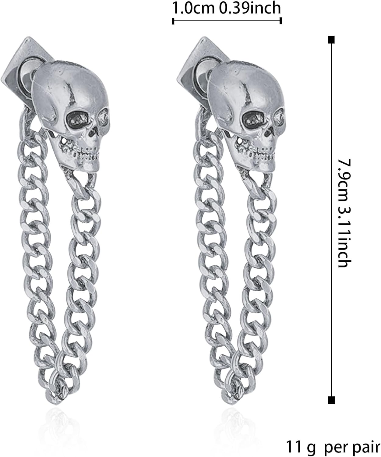 Gothic Skull Chain Stud Earrings for Women Men Vintage Ghost Skull Skeleton Tassel Drop Dangle Earrings Statement Jewelry - Image 6