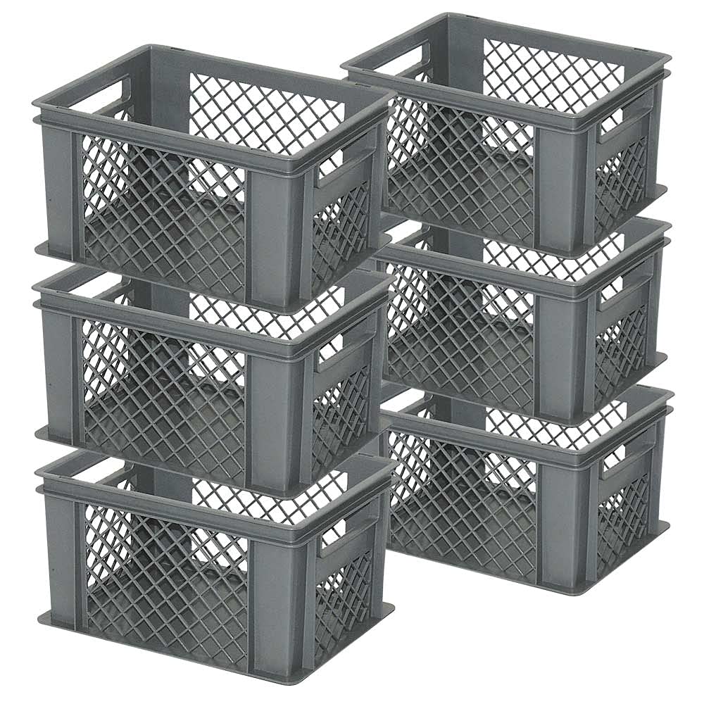 BRB 6x Stapelkorb / Eurobehälter, LxBxH 400 x 300 x 220 mm, grau, Boden geschlossen