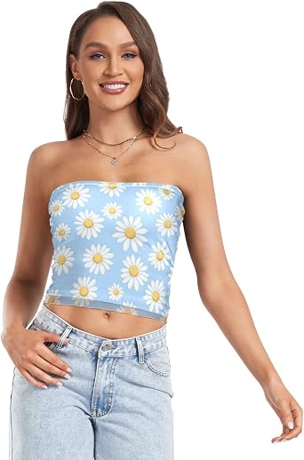 Yuiboo Daisy on Blue Pattern Tank Tops Undershirt Summer Club Sexy Elastic