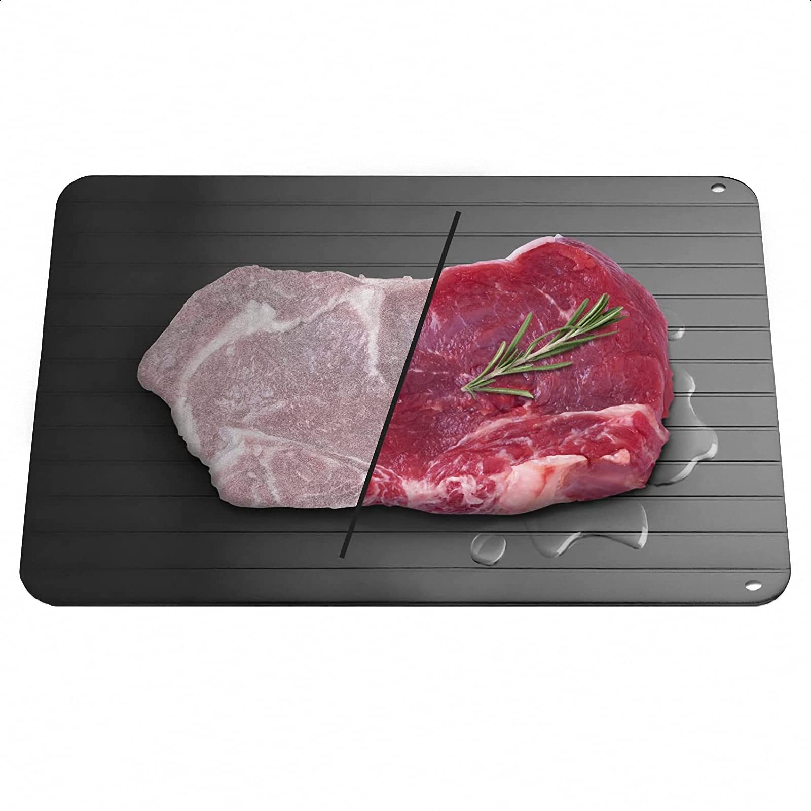 Auftauplatte für Gefrorene Lebensmittel, schnelle Auftauplatten für Steaks ohne Strom, Auftauplatte mit Auffangschale, Schwarz, L