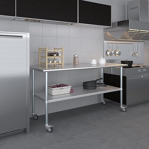 Miniatura 45 de AmGood Mesa de trabajo de acero inoxidable con ruedas Estación de trabajo