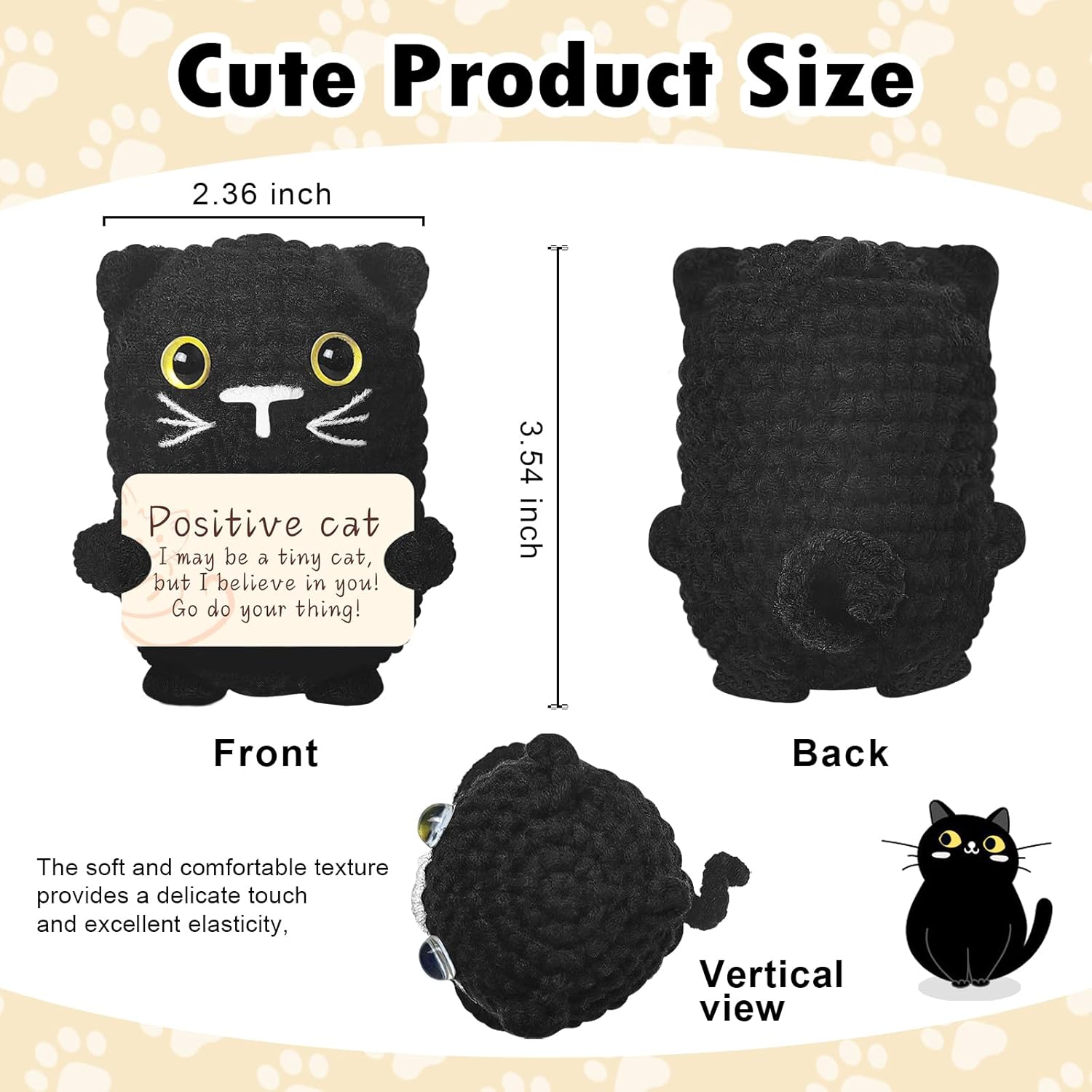 Valentine's Day Gifts for Her Him, Pawsitive Crochet Black Cat, Funny Handmade Mini Emotional Support Cat for Girlfriend Boyfriend, Cute Desk Decor, Anniversary Cheer Up Gift, Basket Filler - Image 2