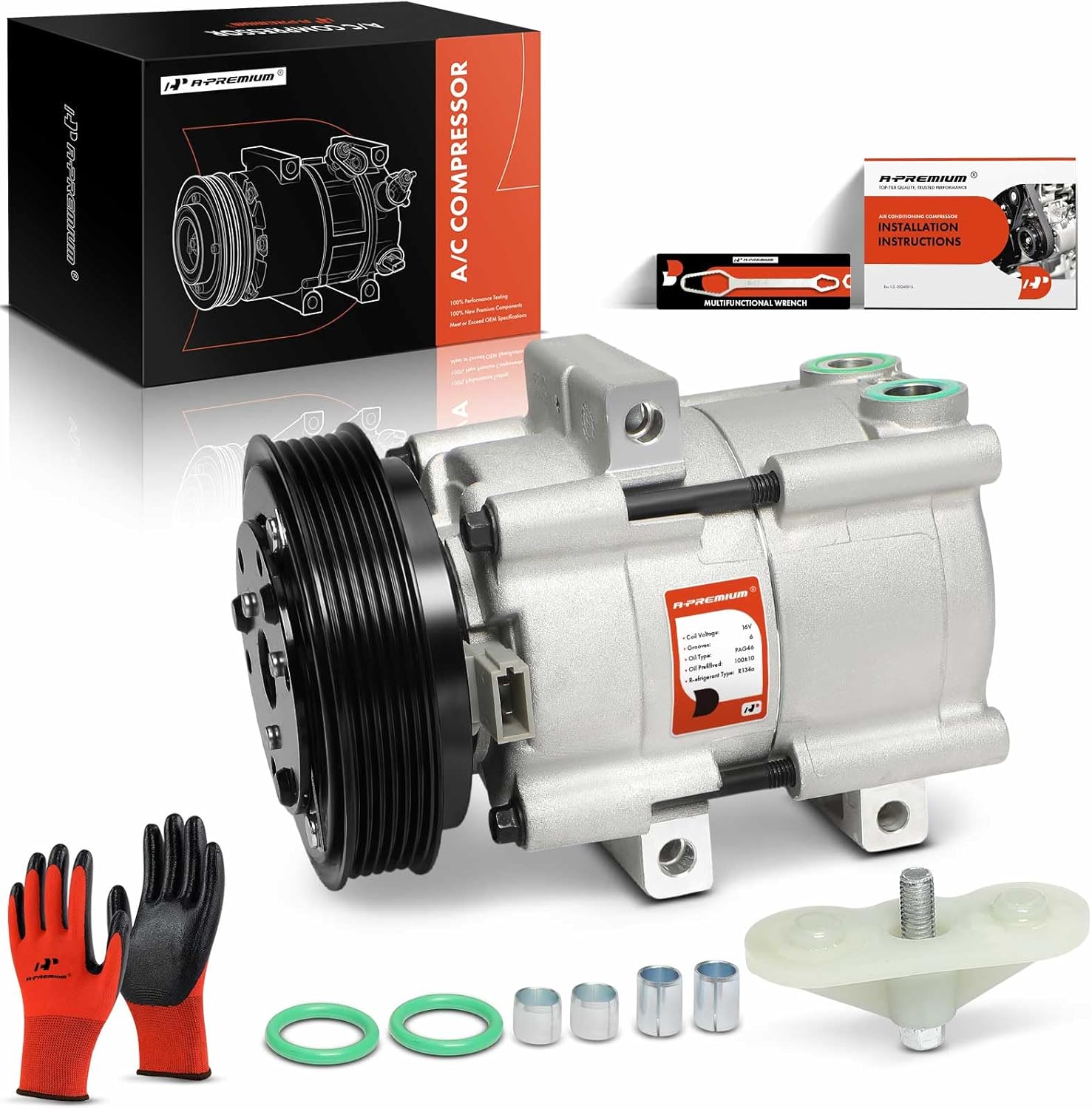 A-Premium Air Conditioner AC Compressor with Clutch Compatible with Ford Focus 2003 2004 2005 2006 2007, FS10 Compressor Style