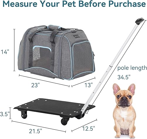 Vista 49 de PETSFIT Transportador de gatos aprobado por aerolíneas con ruedas diseñado para perros pequeños/gatos con cuerda de seguridad ajustable y ruedas