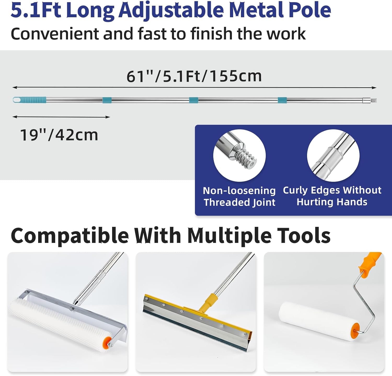 Self Leveling Concrete Tools, Rocfinity Spiked Roller for Self Leveling with Adjustable 6.6ft Pole, Floor Paint Coating Epoxy Spike Shoes, Garage Floor Epoxy Kit with Cement Leveling Rake