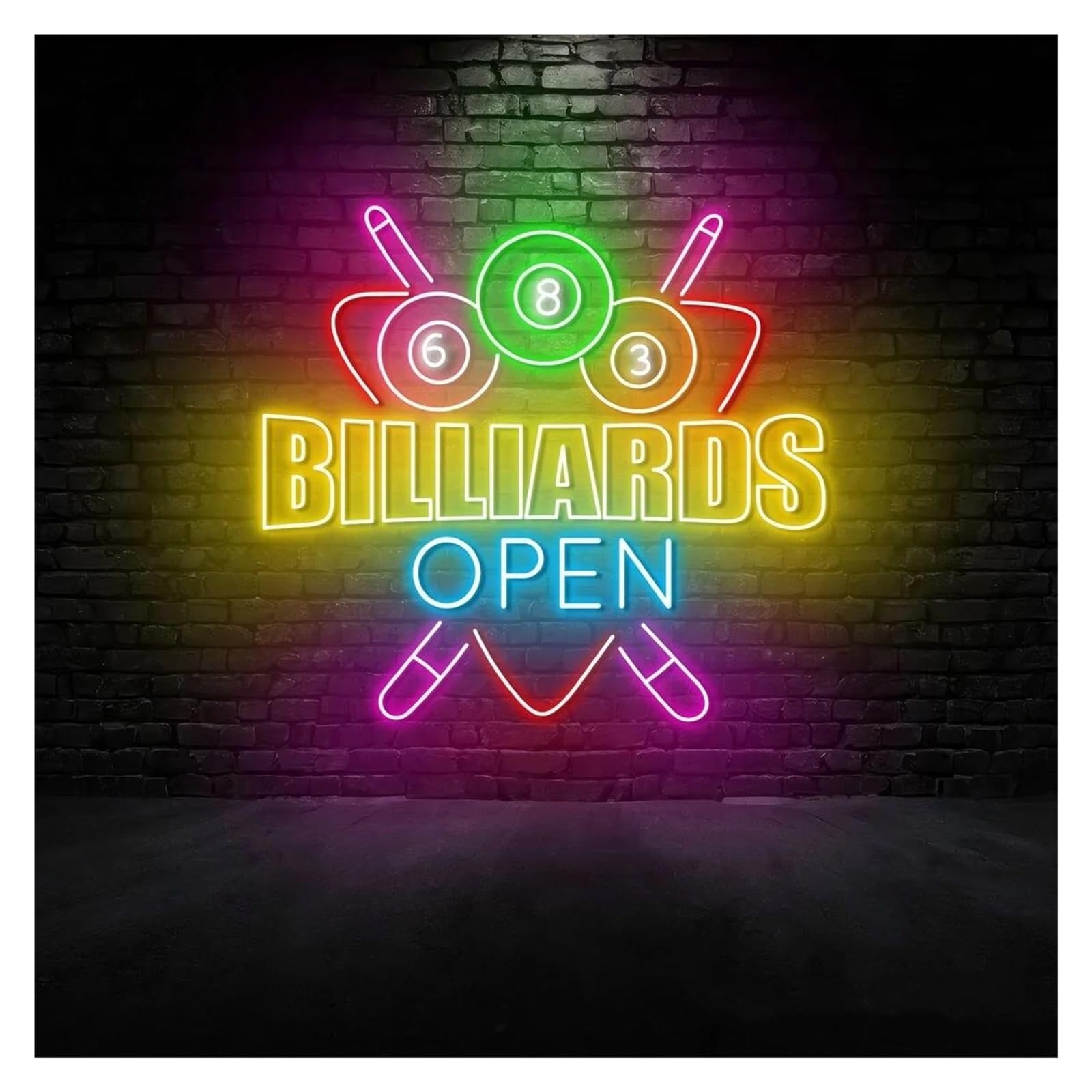 Sign Lamp Billiards Open Neon Lamps Billiard Ball Pool Hall Sign Game Wall Art Decor Sport House Business Welcome Signboard 63.5cm