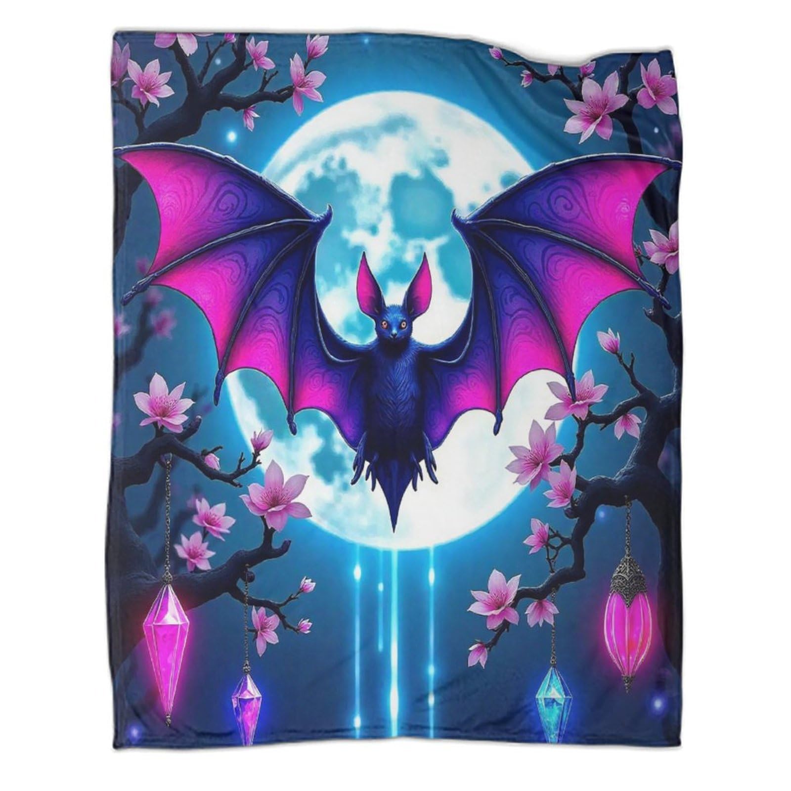 Couverture flanelle 3D chauve-souris lune pour chambre enfant 127x152
