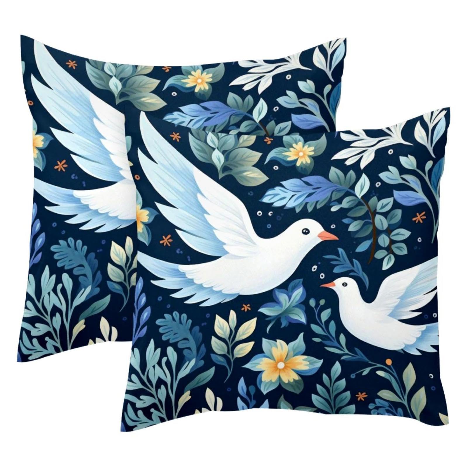 Housse de coussin en velours 50x50 cm motif deux pigeons blancs | Lot de 2