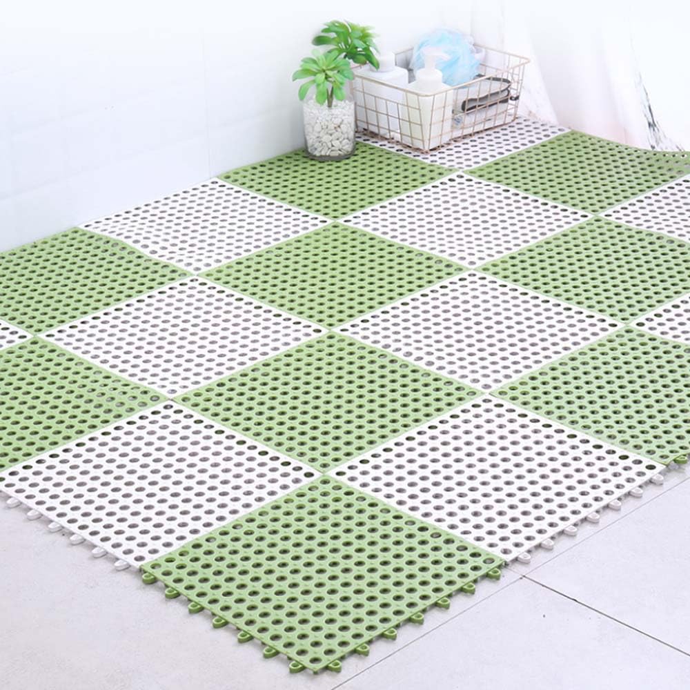 Bathroom Mat, Interlocking Rubber Floor Tiles Soft PVC Non-Slip Tile Splicing Shower Mat Outdoor Cushion Mat for Bathroom, Deck, Drain, Pool, Patio, Balcony (D,6Pcs/30x30cm)