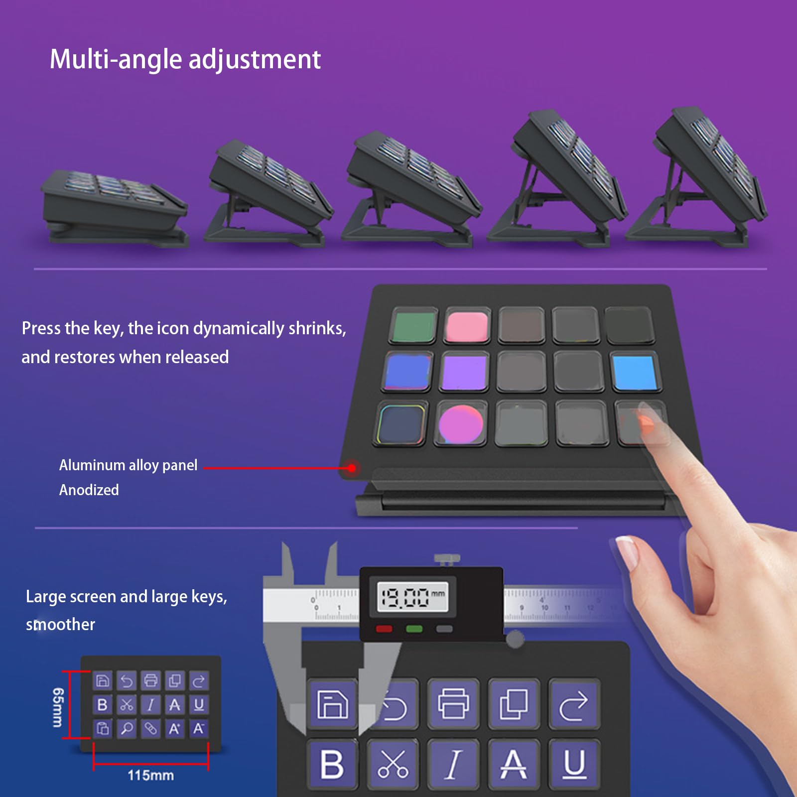 Dynamische LCD Tastatur mit 15 Tasten für Streaming, Alternative Befehlszentralen für Gaming, Live Übertragungen, Videobearbeitung, LCD Tastatur