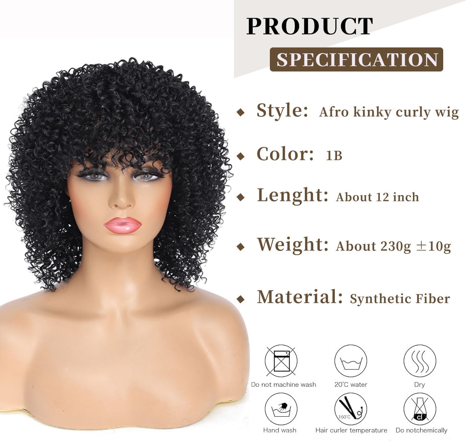 Kinky Curly Wigs with Bangs Short Wigs for Black Women Curly Afro Wigs for Women Braided Wigs for Black Women