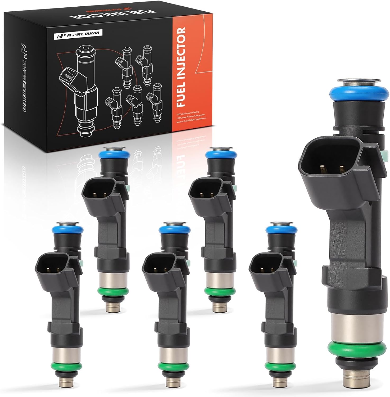 A-Premium 4 Holes Set of 6 Fuel Injectors Compatible with Ford Fusion 2006-2009 & Lincoln Zephyr 2006 & Mercury Milan 2006-2009, 3.0L, Gas, Replace# 0280158075, 6E5Z9F593AA