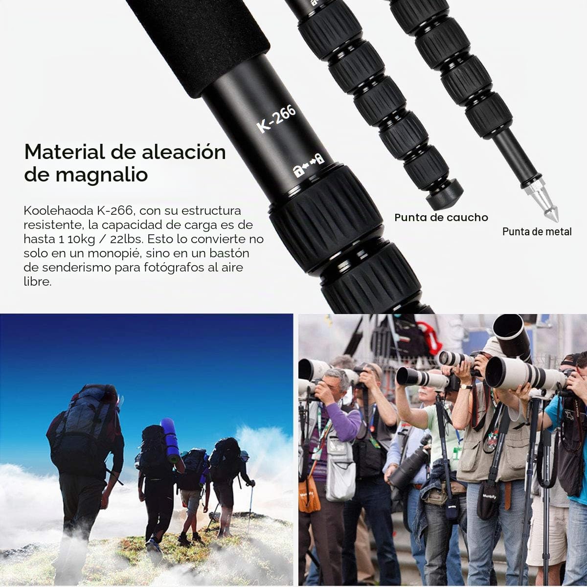 Koolehaoda Monopod de 6 Secciones, Compacto, portátil, para fotografía, Unipod Stick de aleación de Aluminio, Carga máxima de 10 kg, el tamaño Plegable es de Solo 38 cm (Negro)