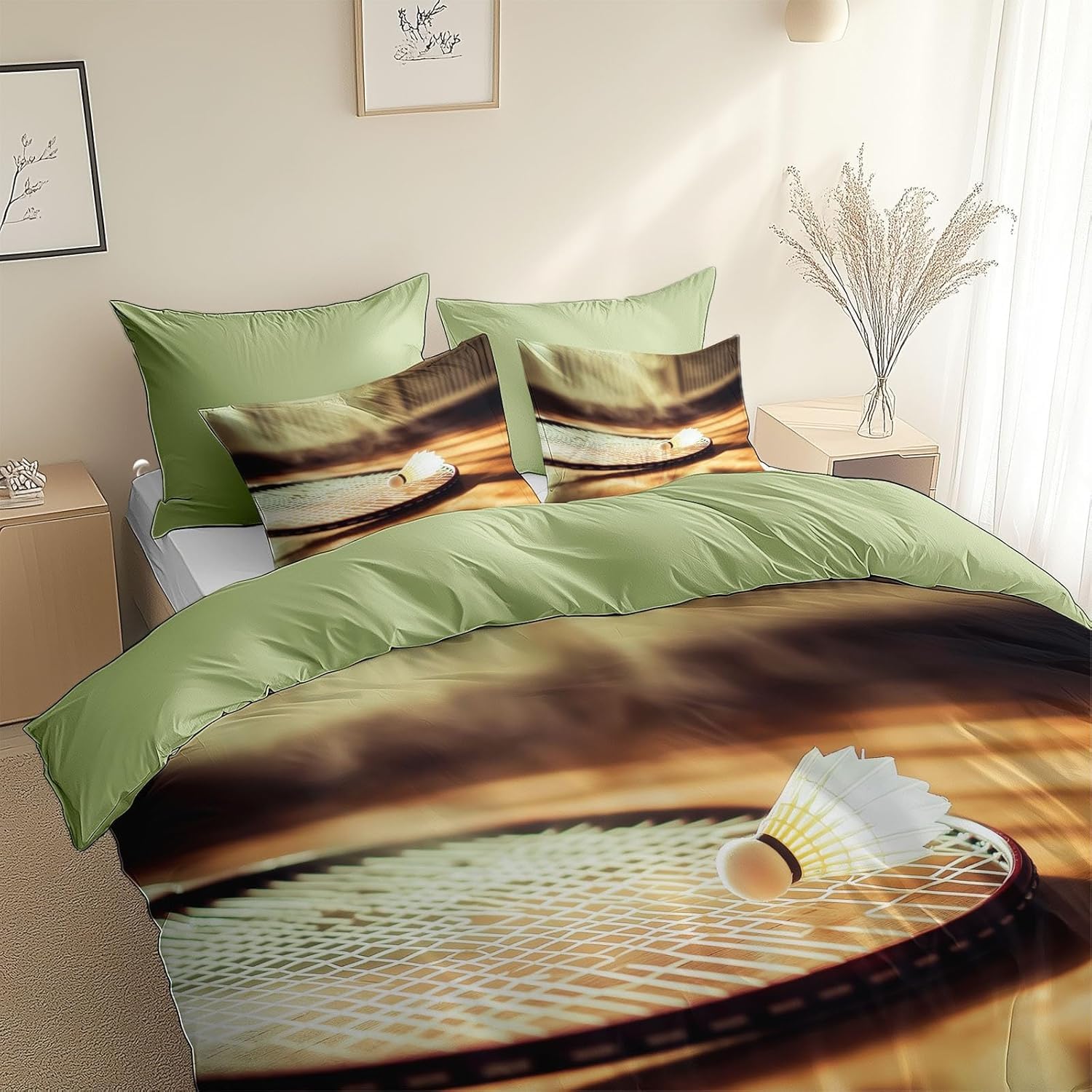 Poszwa na kołdrę Badminton 150 3 szt. - 3D Piłka sportowa poszwa na kołdrę 240 x 220 cm, 2 poszewki na poduszki z mikrofibry lekka i wygodna pościel, łatwa pielęgnacja M/2183