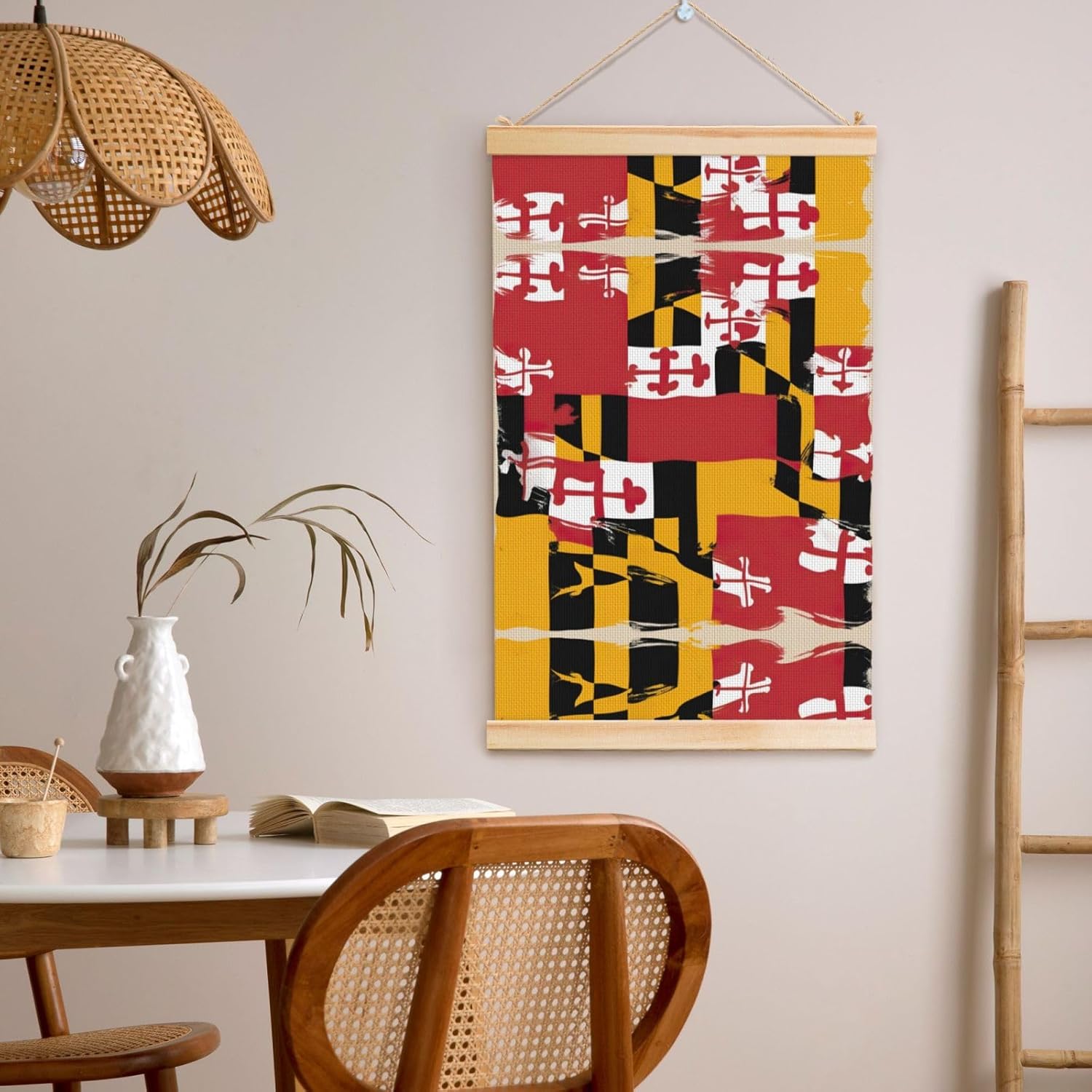 Maryland Flag Print Poster Hanger,Hanging Poster, Poster Frame,Wood Poster Hanger, For Wall Hanging