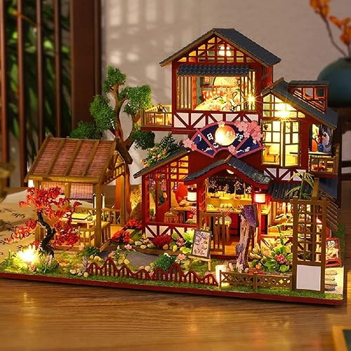 Miniatura 2 de Kit en miniatura de casa de muñecas de bricolaje, modelo de artesanía en casa de estilo japonés 1:24 con muebles y caja de música, rompecabezas de