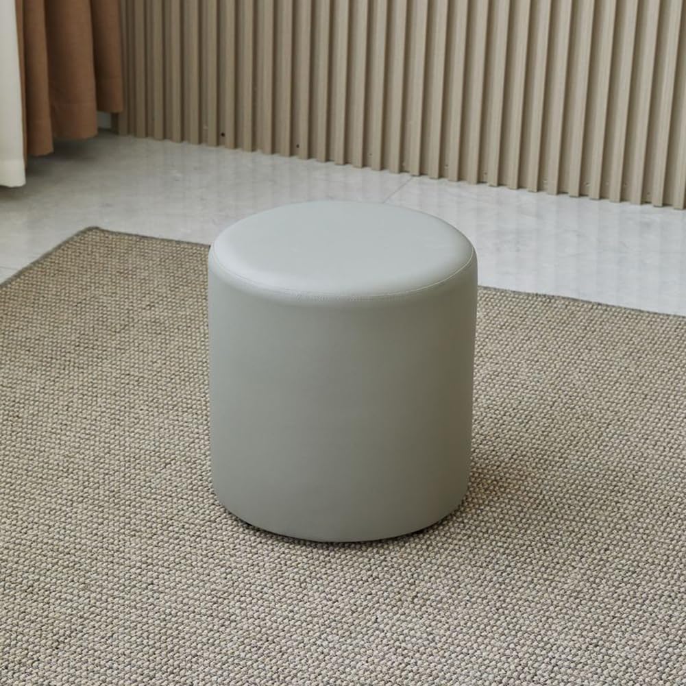 Tabouret ottoman rond en cuir synthétique gris 30x35 cm