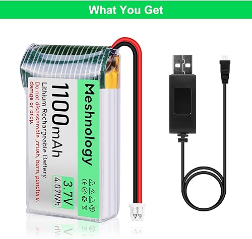 Miniatura 9 de Batería Li de 3.7 V 1100 mAh con cable de cargador USB 102540 1S LiPo batería con placa de protección, cinta de goma aislada y enchufe micro JST