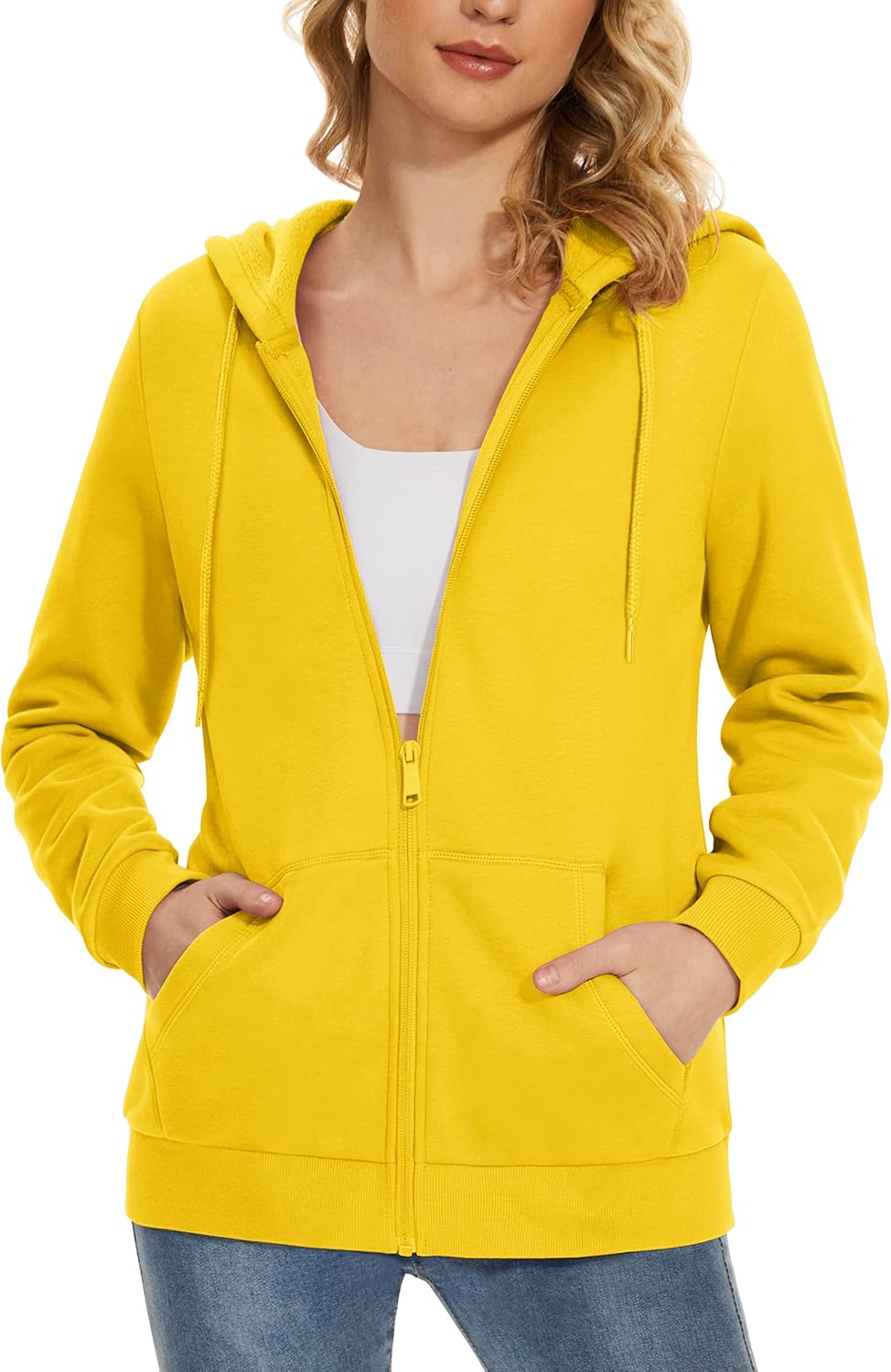 MAGCOMSEN Women's Fleece Lined Zip Up Hoodies Casual Hooded Jacket Workout Full Zip Sweatshirts Pocket Coats