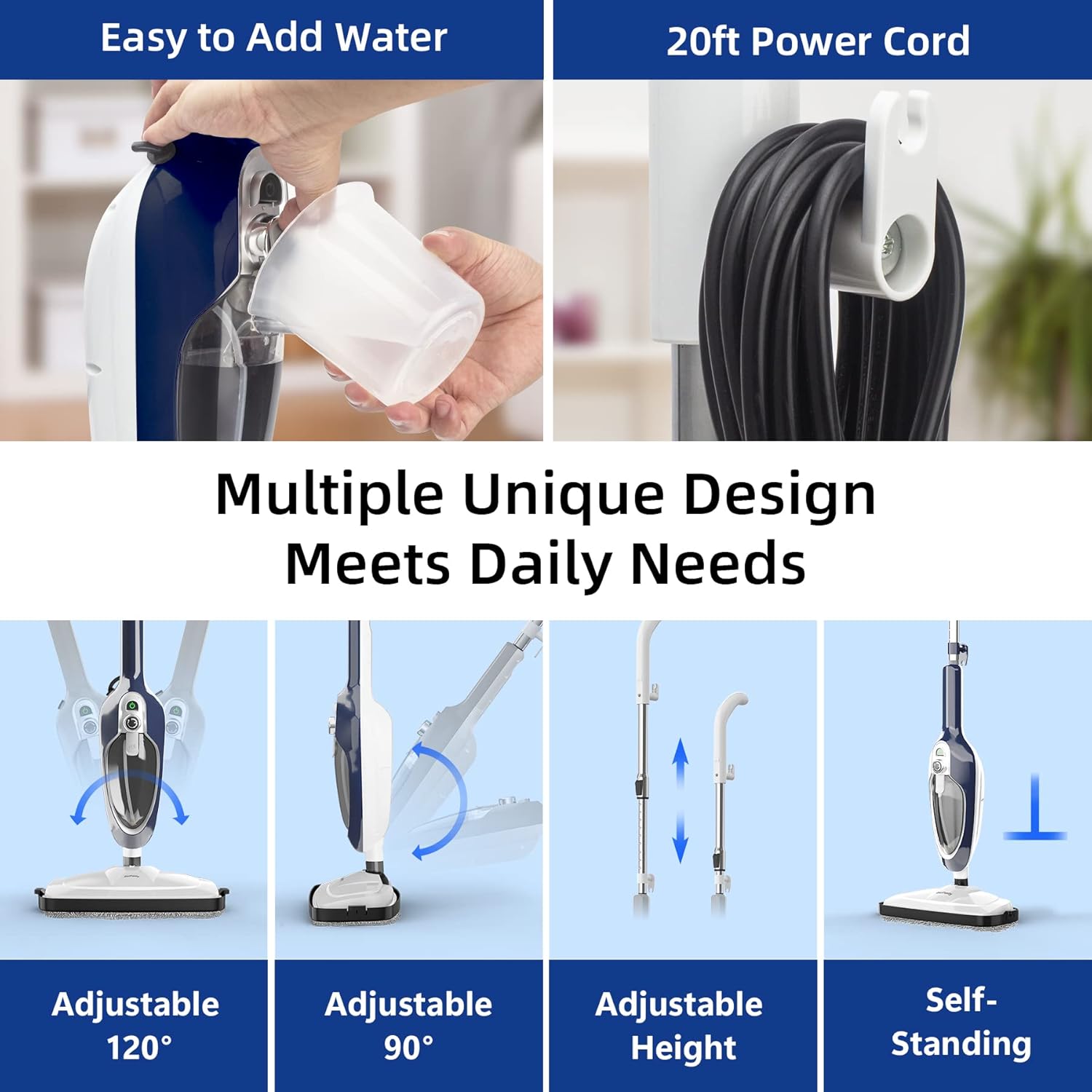 Steam Mop with Detachable Handheld Steamer All-in-one 11 Accessories, 23Ft Power Cord,3-Level Steam,Fast Heating MultiPurpose Steam Cleaner for Hard Floor, Carpets, Furniture, Windows, Clothes etc.