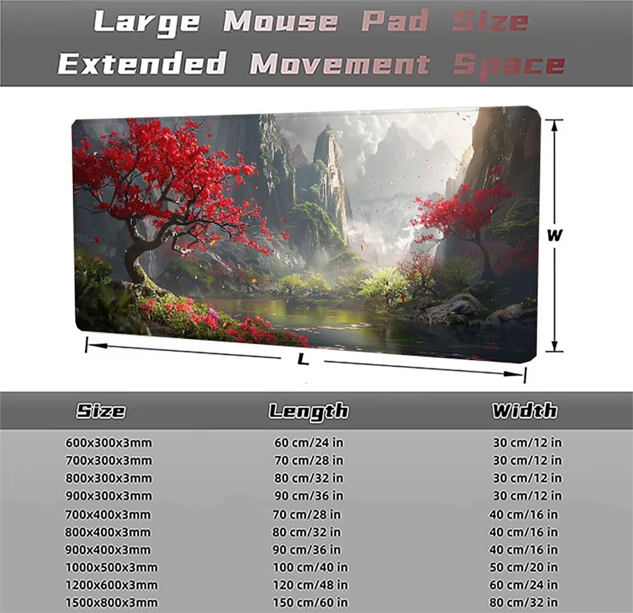 Tappetino per Mouse Gaming XXL 1200x600x3mm – Ufficio Mousepad Grande Migliora la Velocità e la Precisione Tenuta Stabile Sottomano per Ufficio e Casa Accessori Scrivania Paesaggio Montagna LMDT4160