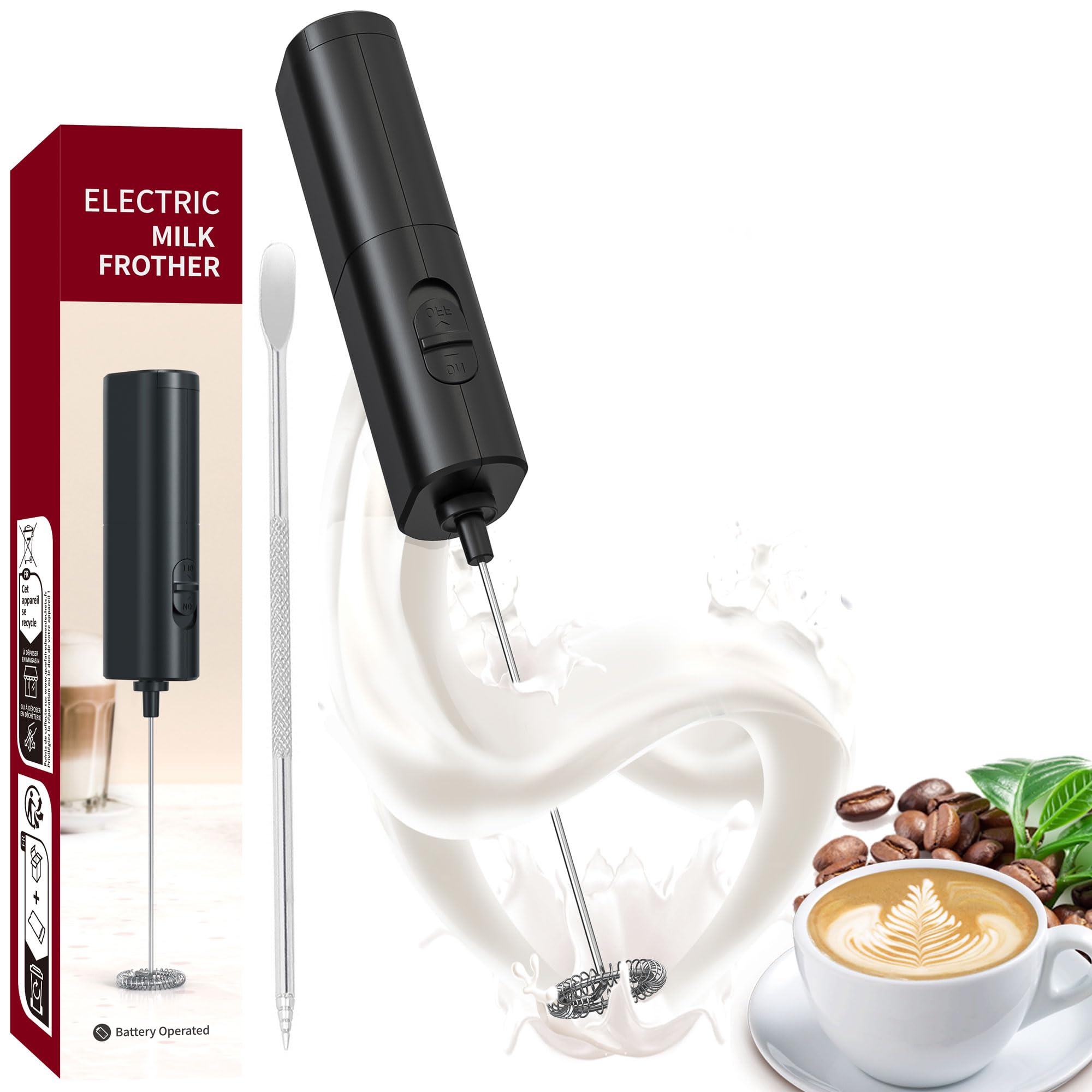 Milk Frother Electric Handheld Coffee Frother Mixer خلاط كهربائي, Mini coffee beater Milk Frother Maker for Coffee, Milk, Lattes, Cappuccino Cream Matcha (Black)