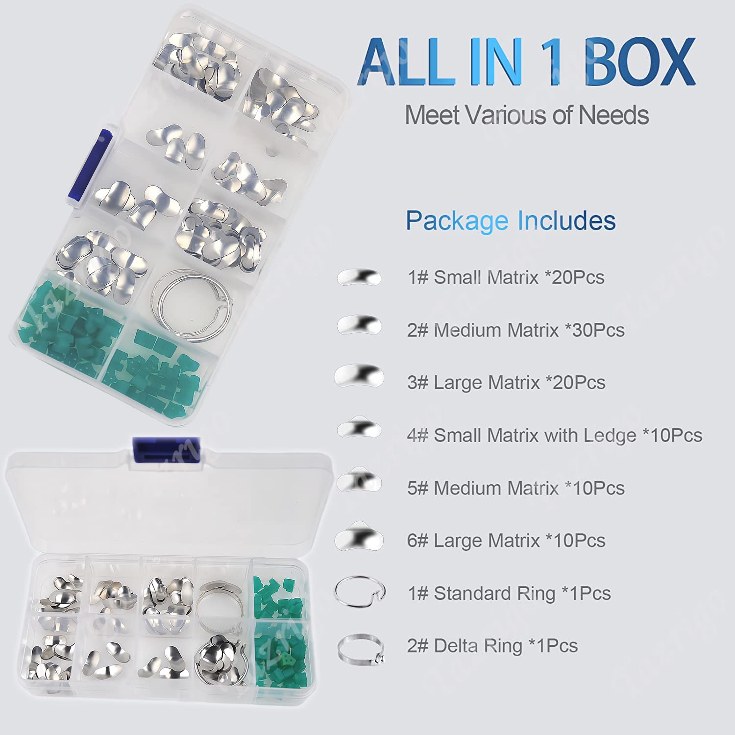 100Pcs/box Dental Matrix Dental Sectional Contoured Matrices Matrix Ring Delta Wedges Full Kit Silicone Dental Add-On Wedges