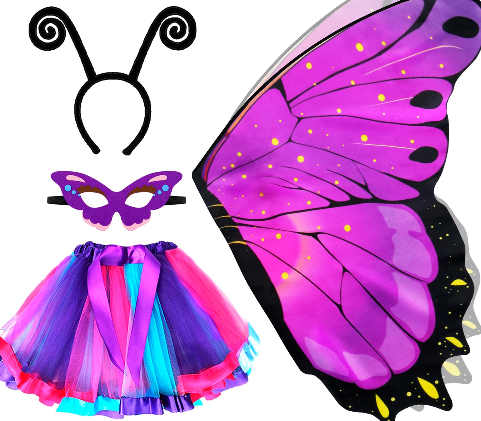 iROLEWIN Toddlers Kids Butterfly-Wings-Costume for Girls Fairy Dress-Up Butterfly Cape Rainbow Tutu Headband Christmas Gifts