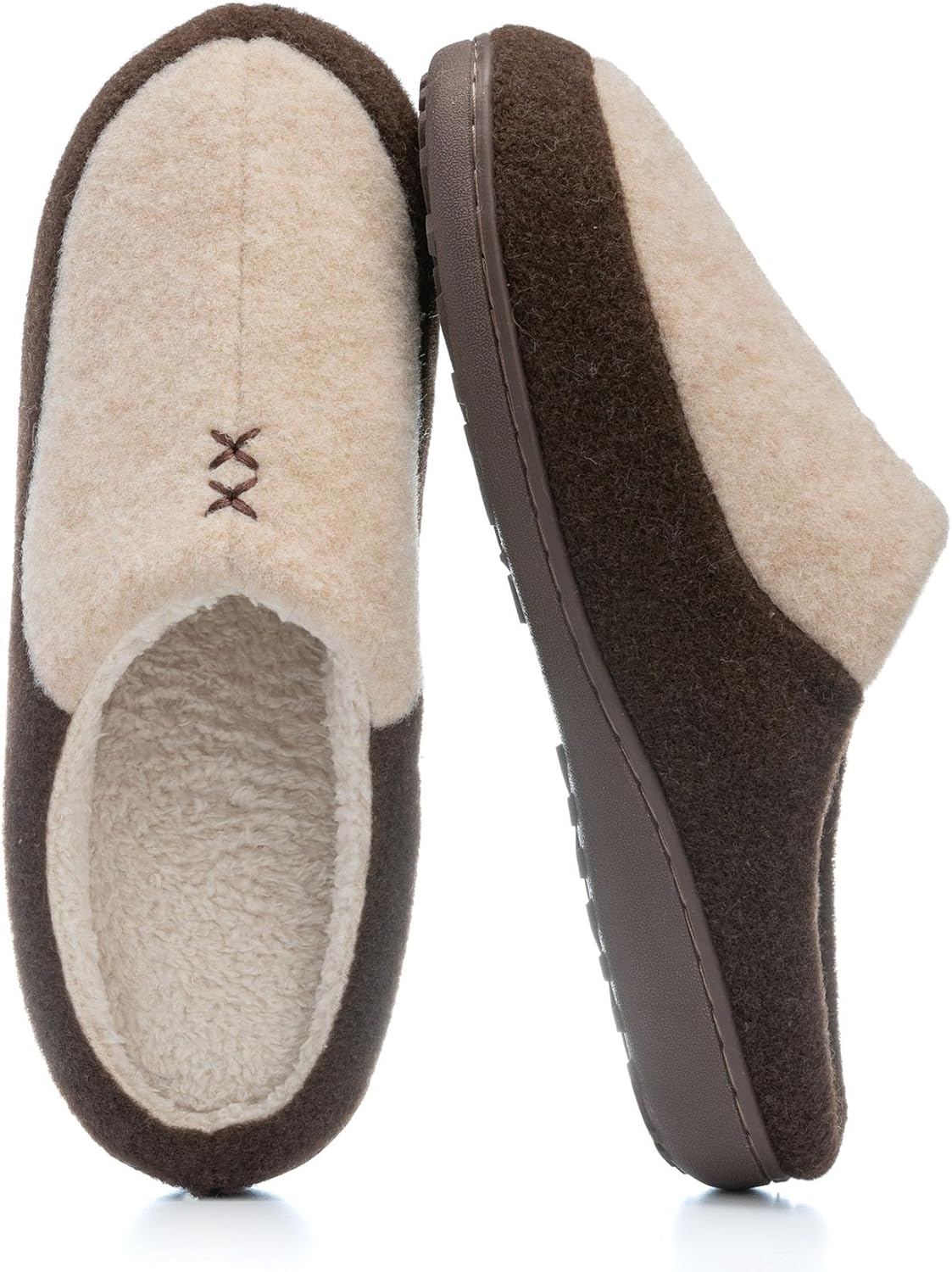 Mens Two-Tone Scuff Slippers with Memory Foam Cozy Warm Slip On House Shoes for Indoor Outdoor Gifts for Men Him Dad