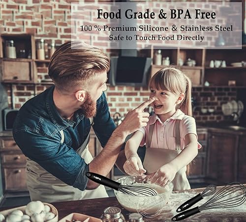 Miniatura 8 de Walfos Batidor de silicona, batidor de alambre de acero inoxidable, batidor de cocina resistente al calor para utensilios de cocina antiadherentes,