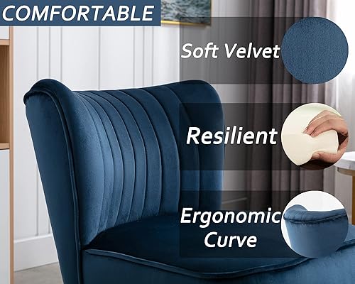 Miniatura 49 de Juego de 2 sillas decorativas de terciopelo, cómodas sillas de sala de estar, sin brazos, sofá individual lateral de mediados de siglo con patas