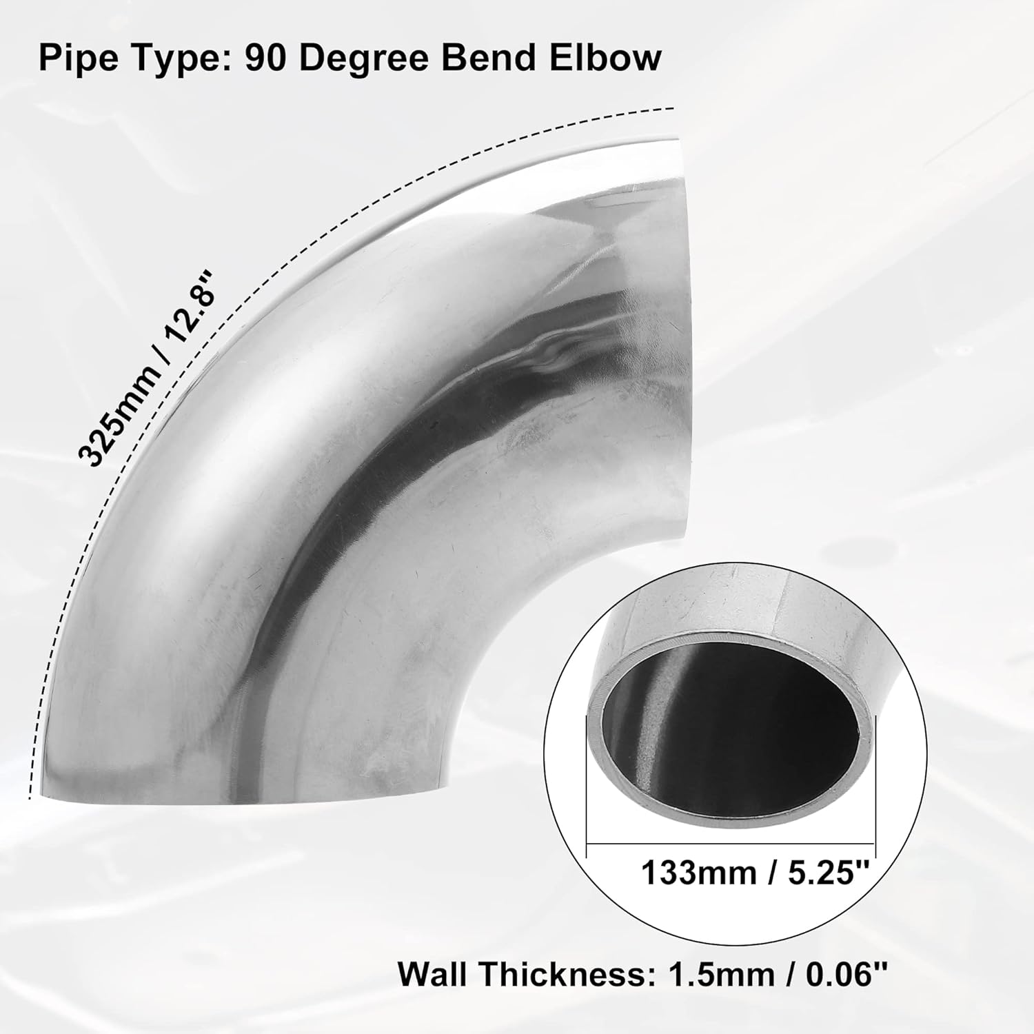 X AUTOHAUX 1 Pcs OD 5.25 Inch 90 Degree Mandrel Bend Elbow SS304 Stainless Steel Exhaust Elbow Pipe for Car Modified Exhaust System 5.25" Piping Silver Tone