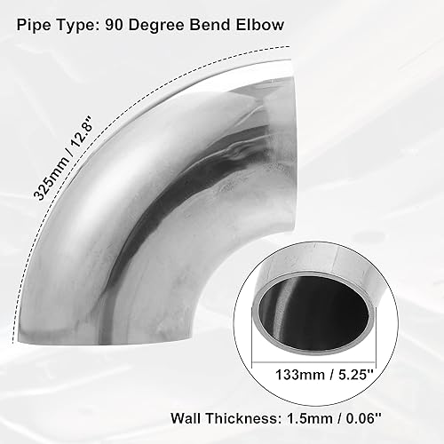 Miniatura 3 de X AUTOHAUX 1 Uds. OD 5.25 pulgadas 90 grados mandril curva codo SS304 acero inoxidable tubo de escape para coche sistema de escape modificado 5.25