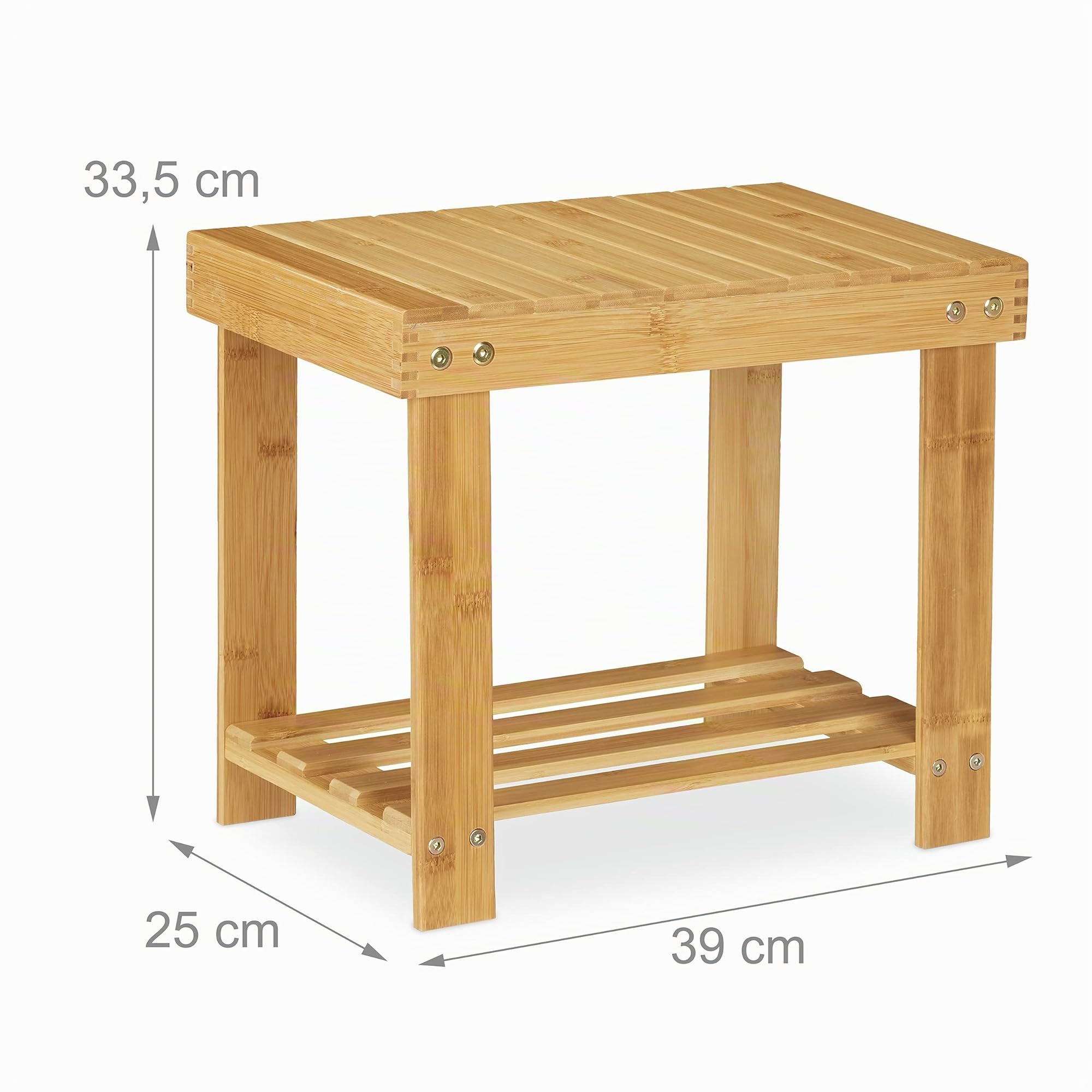 Relaxdays Tabouret de Salle de Bain Solide en Bambou, Repose-Pieds, Jusqu’à 100 kg, H x L x P 33,5 x 25 x 39 cm, Nature