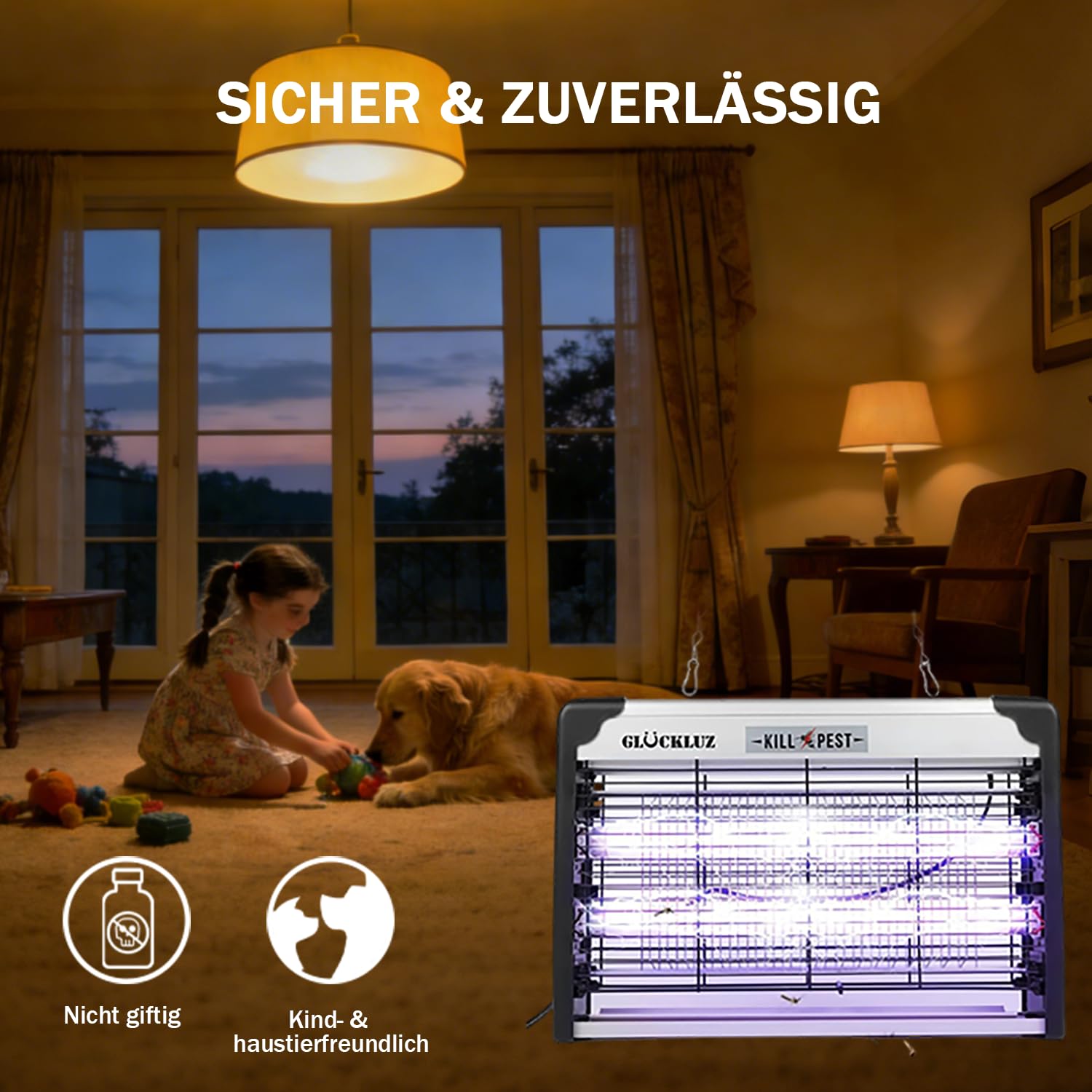 Glückluz 20 W, lampada elettrica anti-zanzare, potente uccidere mosche eliminatore di insetti, efficace per uso industriale, cattura zanzare e insetti per interni (zappatore di insetti)