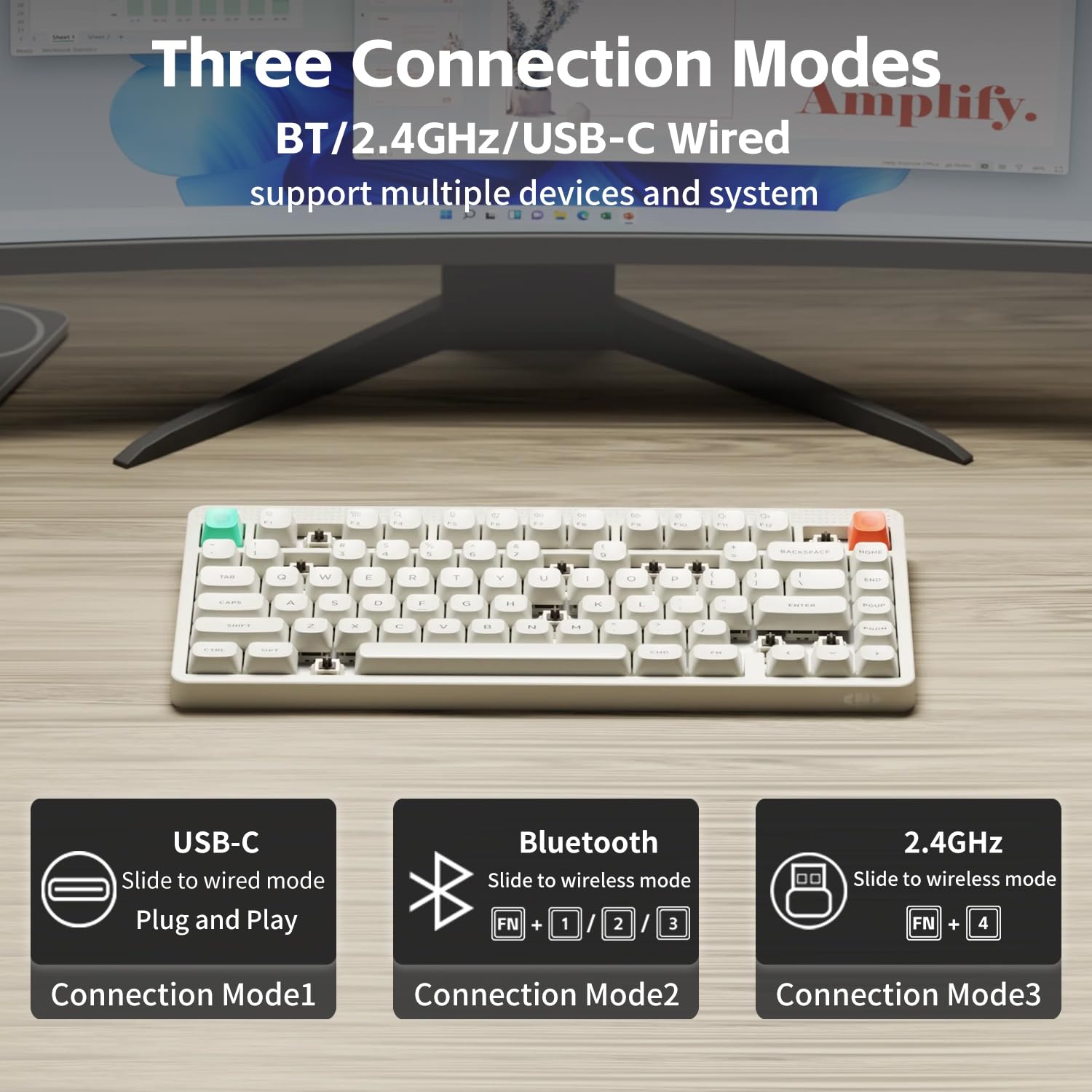 NuPhy Node75 Tastiera meccanica wireless, tastiera personalizzata hot swappable del 75%, tastiera da 82 tasti per computer e gaming, supporta gesti touch, copritasti PBT, retroilluminazione RGB