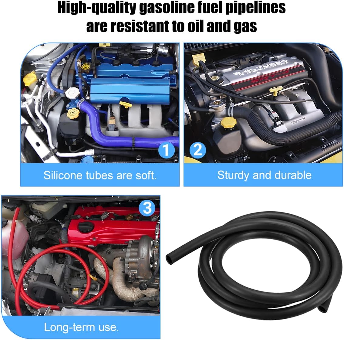 Car Fuel Line Hose Tube, Flexible Vehicle Gas Line Petrol Hose, Automotive Oil Gas Vacuum Tubing Pipe Replacement Accessories, Universal for Motorcycle Dirt Pit Bike ATV (Black)