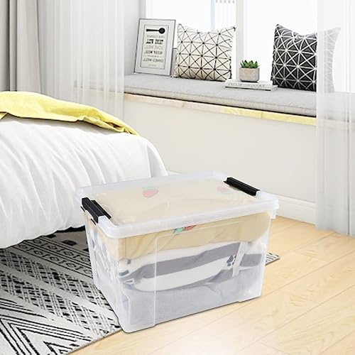 Miniatura 5 de Drephia - Paquete de 4 contenedores de almacenamiento transparentes con tapa y ruedas, caja de almacenamiento de plástico grande de 50 L