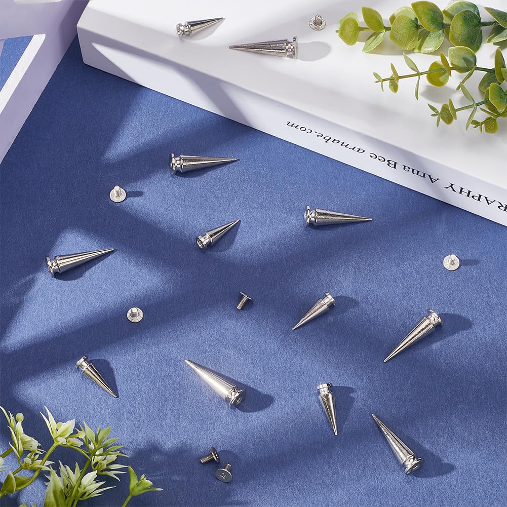 GORGECRAFT 30 Sets 2 Sizes 28mm 20mm Silver Leather Punk Rivets Metallic Cone Spike Studs Screwback Punk Rock Tree leathercraft Stud Screw on Cone Rivets for Leather Clothing Jackets Shoes - Image 3