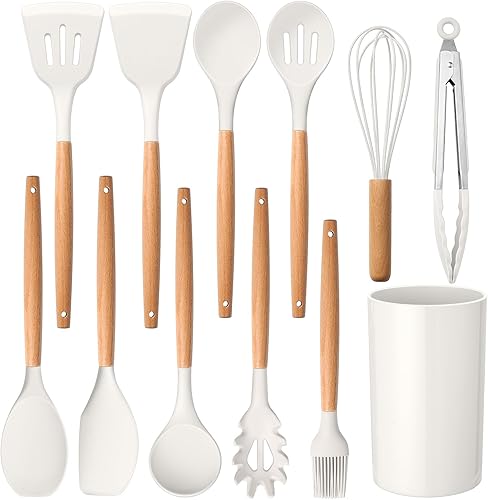 Miniatura 16 de E-far Juego de 6 Utensilios de Cocina, Utensilios de Cocina de Silicona con Mango de Madera, Compatibles con Utensilios de Cocina Antiadherentes y