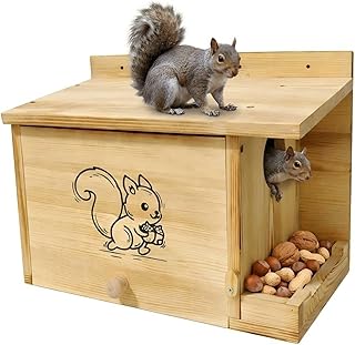 Extra Large Squirrel House (15.7 inches), Anti-Predation Squirrel Nest Box, with Squirrel Feeder, Carbonized Cedar Wood Outdoor Squirrel House, Solid Wood Backyard Wildlife Shelter