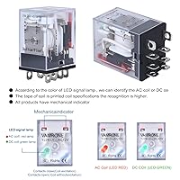 Vista 6 de Relé de potencia electromagnética, bobina de relé de CA de 8 pines de 10 amperios y 12 V con base de enchufe, indicador LED, DPDT 2NO 2NC - MY2NJ