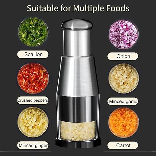 Miniatura 5 de Picadora multifuncional de ajo de acero inoxidable, prensa de cebolla, picadora manual de verduras, fácil limpieza, plata